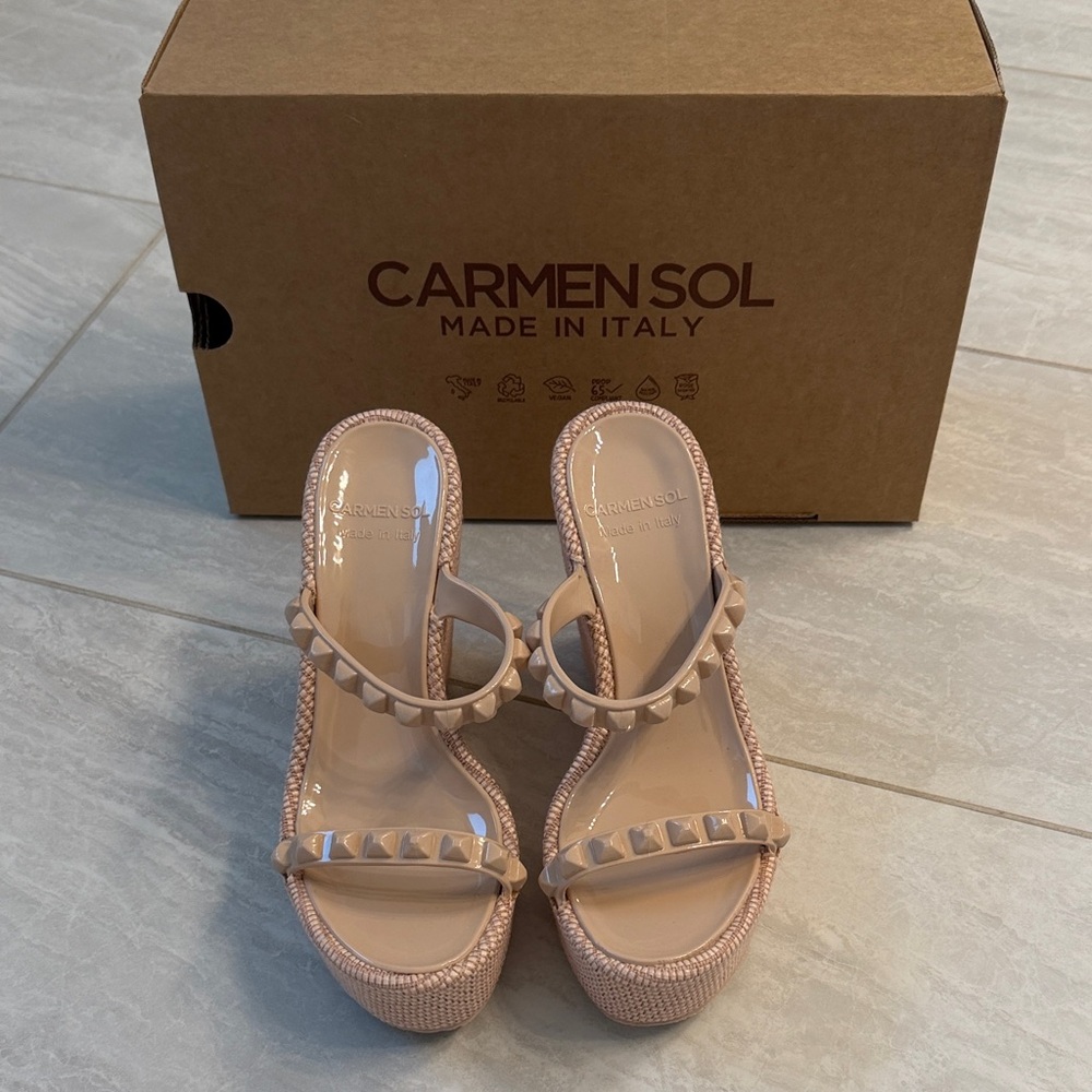 Carmen Sol Tonino Raffia Sandals - Blush BNIB